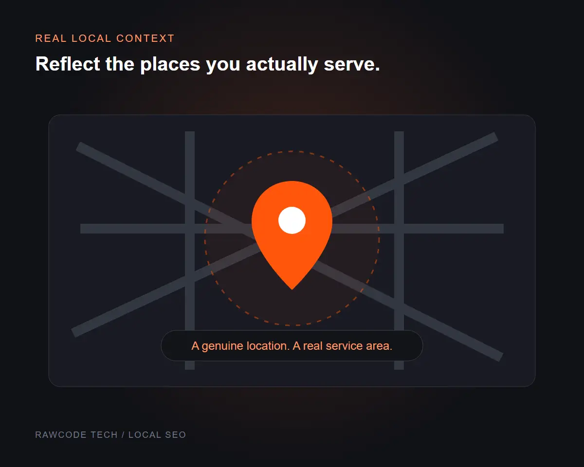 Abstract map illustration of a genuine business location and the surrounding service area, not a real map or business listing